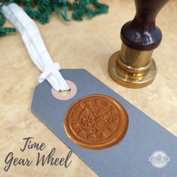 Wax seal sticker with wheel of time and gears